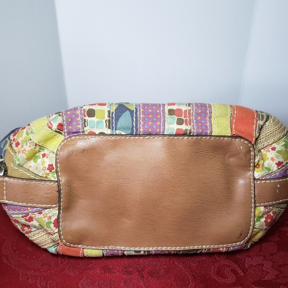 Fossil Leather Patchwork Fabric Handbag Shoulder Bag READ DESCRIPTION - Picture 5 of 10